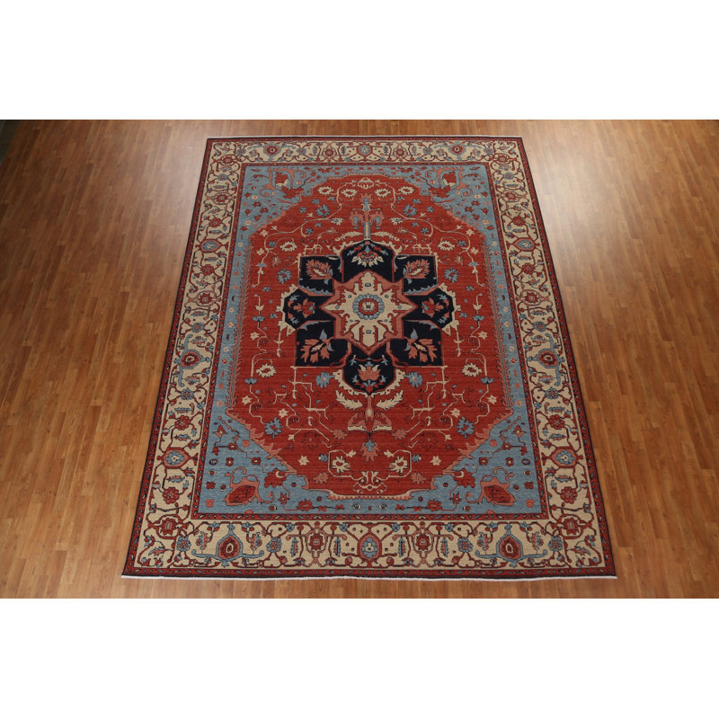 Tapis turc floral en laine Heriz Serapi noué à la main 10 x 13