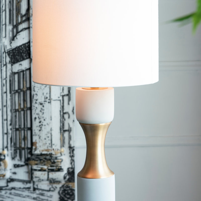Modern Cement & Metal Table Lamp with Drum Shade