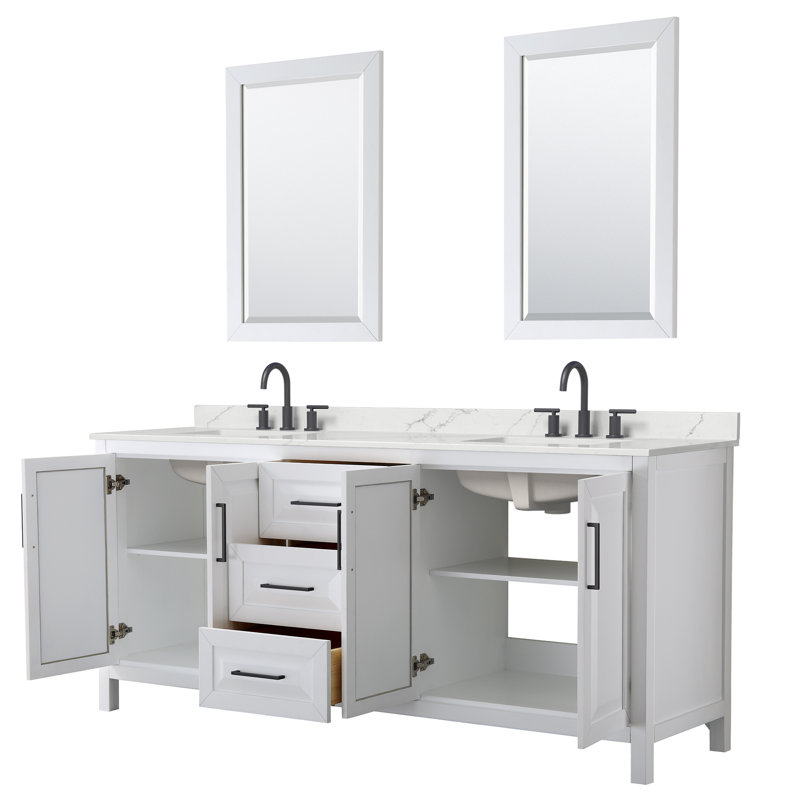 Daria 80'' W Vanity, White, Matte Black, Giotto Quartz