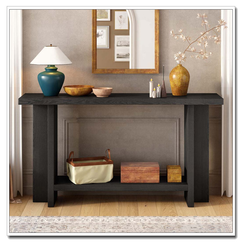 60''Console Table with T-Shaped Legs and Holds up to 120lbs, Black