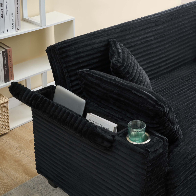 Canapé-lit extensible 80 po en velours côtelé avec porte-gobelet, Noir