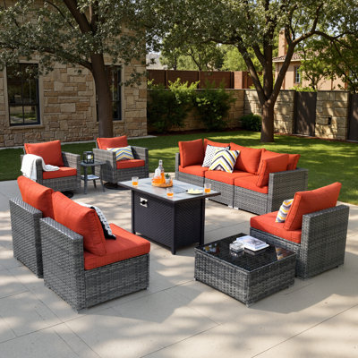 Habibah Wicker 9 - Person Patio Conversation Set with Cushions