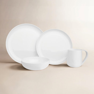 Fitz and Floyd Nevaeh White Coupe 16-Piece Chip-Resistant Bone China Dinnerware Set, Service for 4