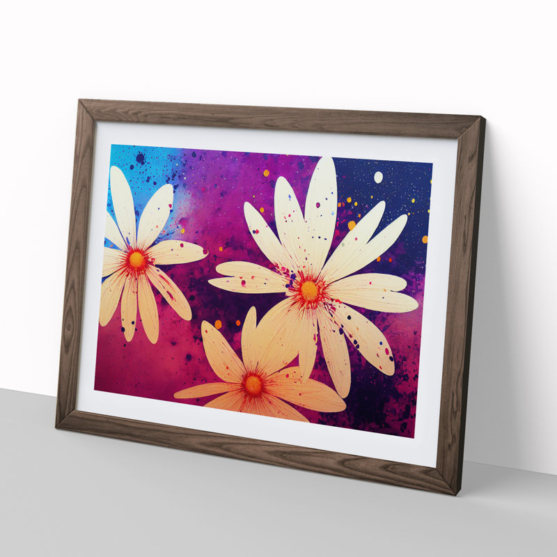 Daisy Flower Splash Vol.6 Abstract - Framed Print, 25cm H x 34cm W x 2cm D, Walnut