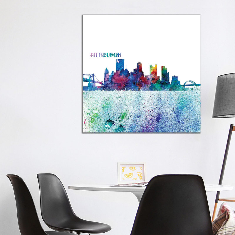 Pittsburgh Pennsylvania Skyline Silhouette Impressionistic Splash 1 Piece Wrapped Canvas Painting