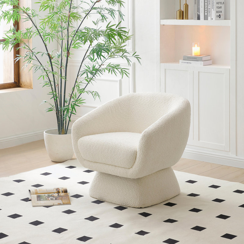 Fauteuil pivotant blanc, structure en bois massif, fauteuil de loisirs moderne, idéal pour le salon et la chambre à coucher
