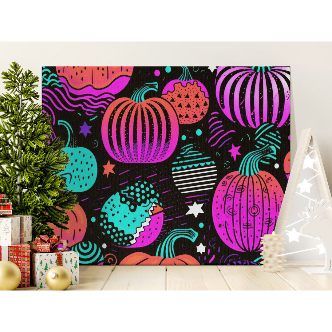 Neon Pumpkin Canvas Wall Art, Modern Halloween Decor, Gallery Wrapped Print, Ready to Hang, Archival Quality, Fall Decor, Statement Piece