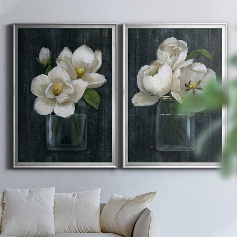 «Chalkboard Beauty I», ensemble de 2 reproductions d'art, Toile encadrée argentée, Pas de tapis, H 26,5 po x l 73 po x P 3 po