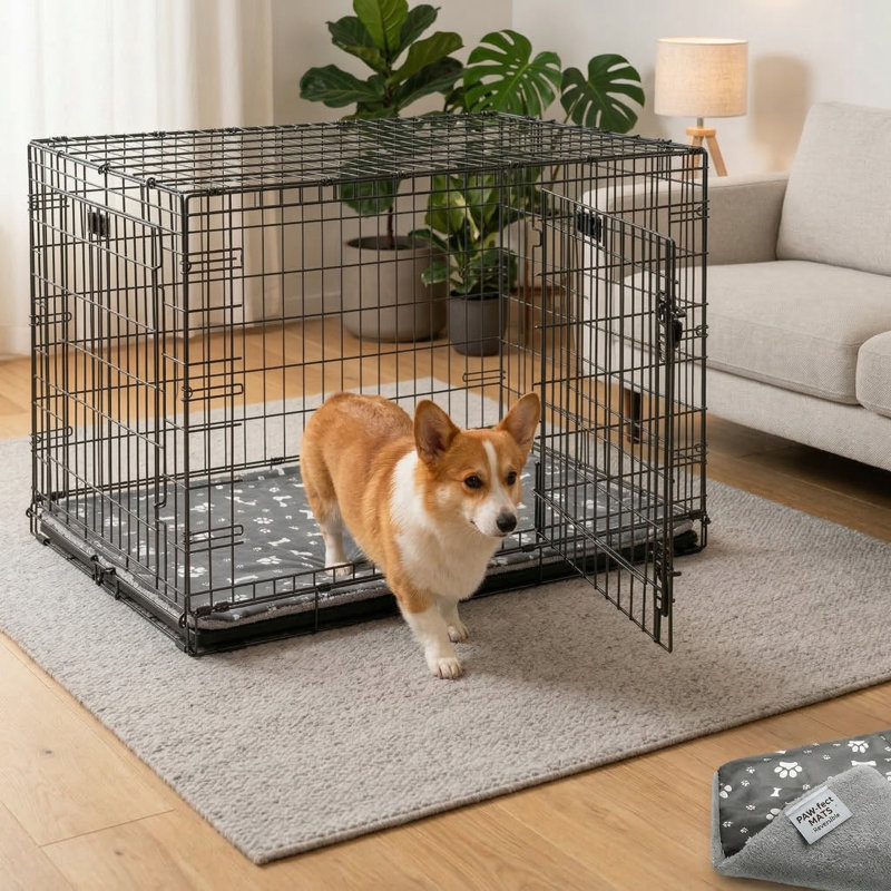 Couverture lavable pour bac de cage pour chien, en tissu Oxford hydrofuge et flanelle douce sur les cÃ´tÃ©s, pouvant servir de doublure pour le bac de la cage de votre animal