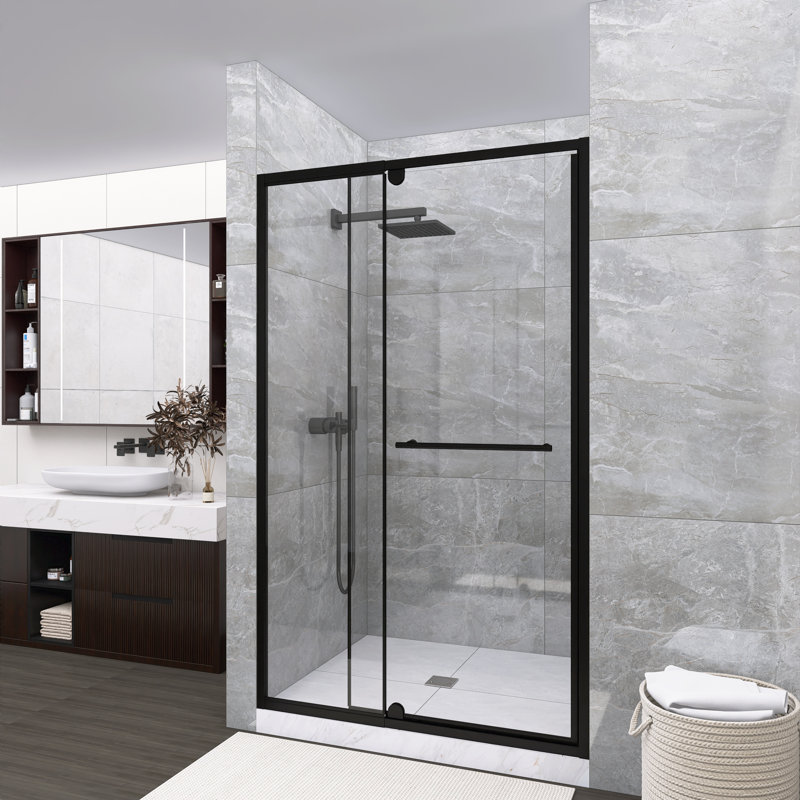 44-48" X 72" Swing Pivot Shower Door, 1/4 Inch Clear Tempered Glass, Chrome Finish With Steel Handle