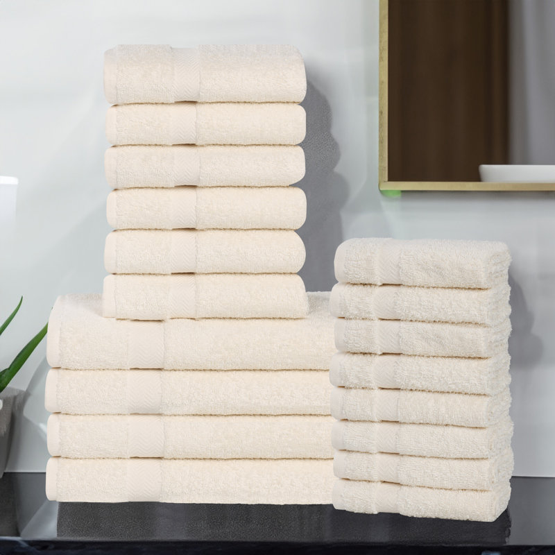 Josann Franklin 100% Cotton Lightweight Quick-Drying 18-Piece Assorted Towel Set, Ivory