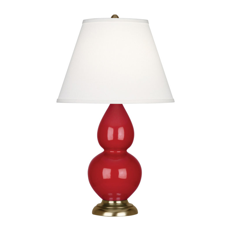 Small Double Gourd Ceramic Table Lamp, Ruby Red/Antique Brass