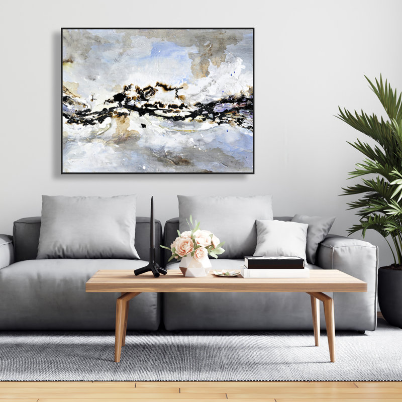 Texturized Abstract Wave - Industrial Blue Framed Canvas Art