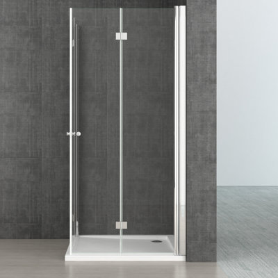  Double Bifold Doors Shower Enclosure with Acrylic Tray L Shape Rectangular 1000 x 800mm WxD 6mm Safety Glass