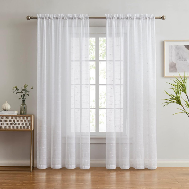 Rideau en polyester Valerle, Blanc, L 54 po x H 63 po