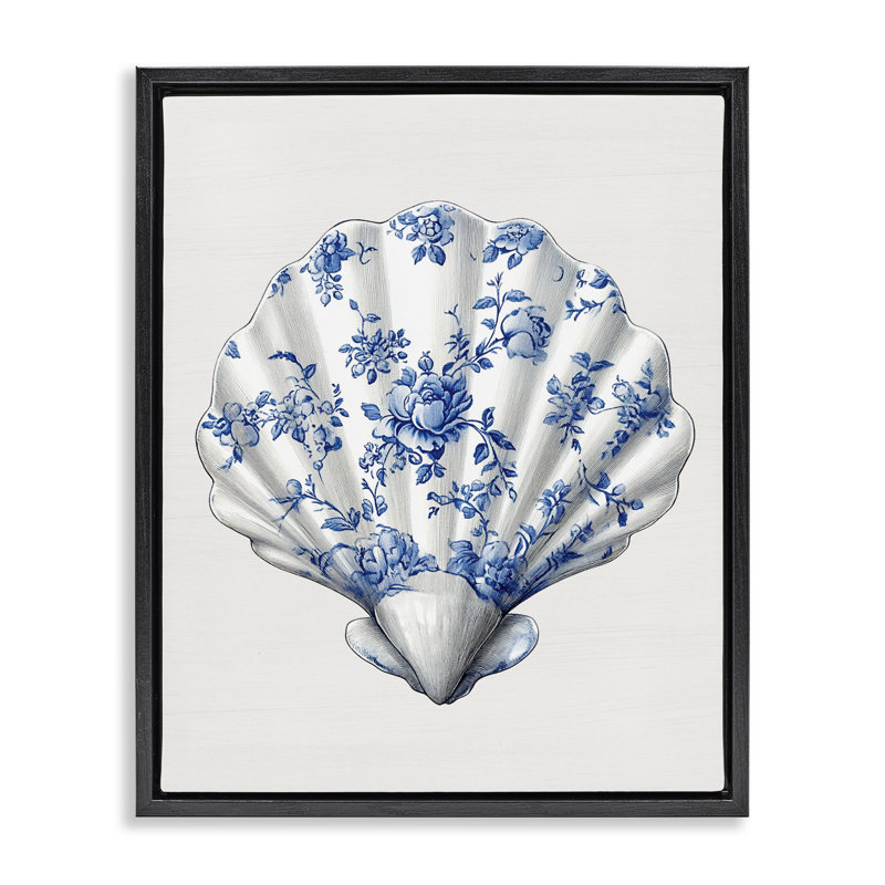 Cadre flottant Funky Toile Seashell, design par lettré et doublé, Cadre flottant noir de jais, H 21 po x l 17 po