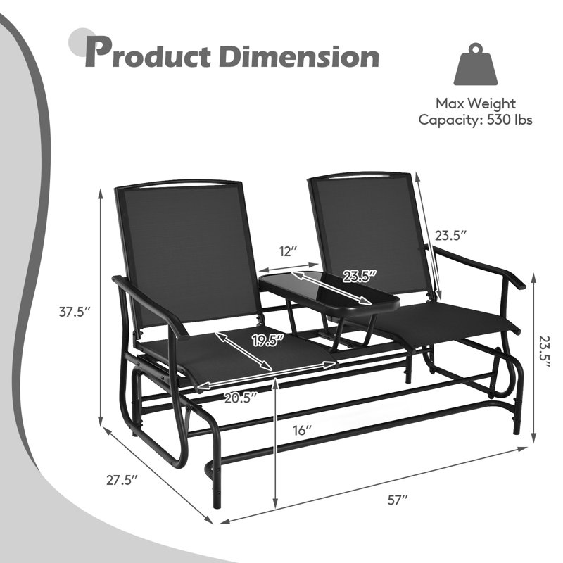 Banc oscillant pour 2 personnes Auyeung, Noir