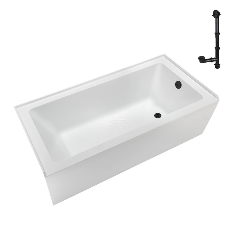 Baignoire en alcôve en acrylique blanc brillant avec drain extérieur 66 po x 32 po Streamline, Noir mat