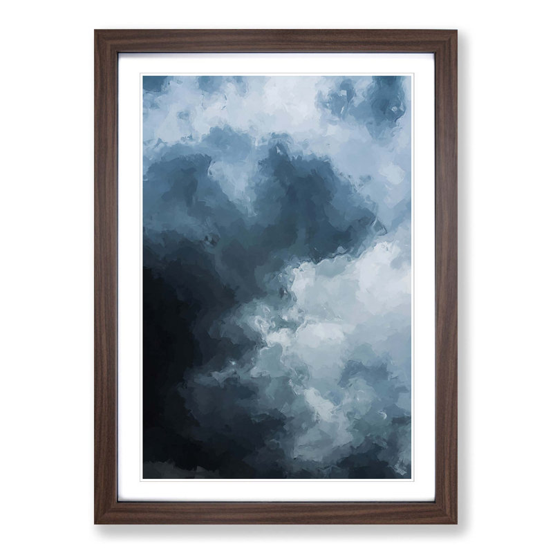 White Clouds in Abstract - Picture Frame Painting Print, Walnut, 50cm H x 35cm W x 2cm D