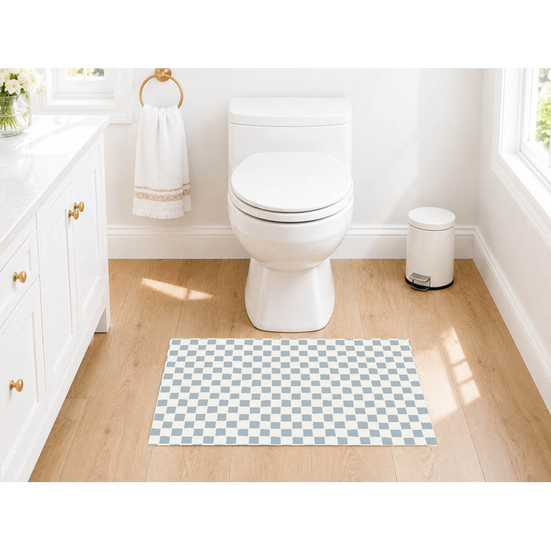 Checkered Absorbent Non-Skid Rectangular Toilet Mat