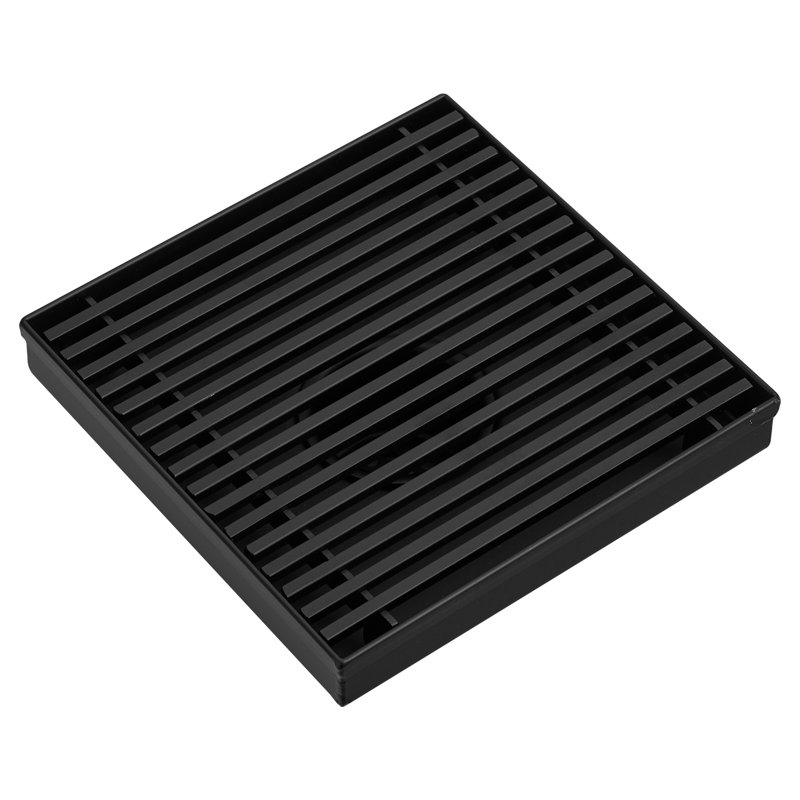 6 po Drain de douche carré en acier inoxydable avec couvercle à fente noir mat, Noir mat