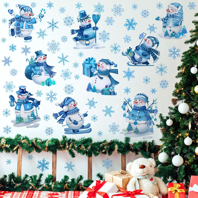 65 autocollants muraux de bonhomme de neige d'hiver 65 pièces amovibles pour fenêtre d'hiver