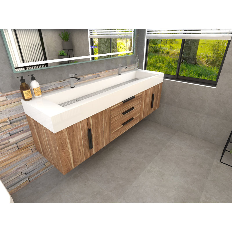Meuble-lavabo simple mural 72 po Jessica, Chêne naturel