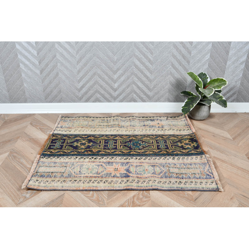Handwoven Turkish Area Rug in Warm Earth Tones with Intricate Geometric Patterns for Vintage Style Bohemian Accent in Your Home