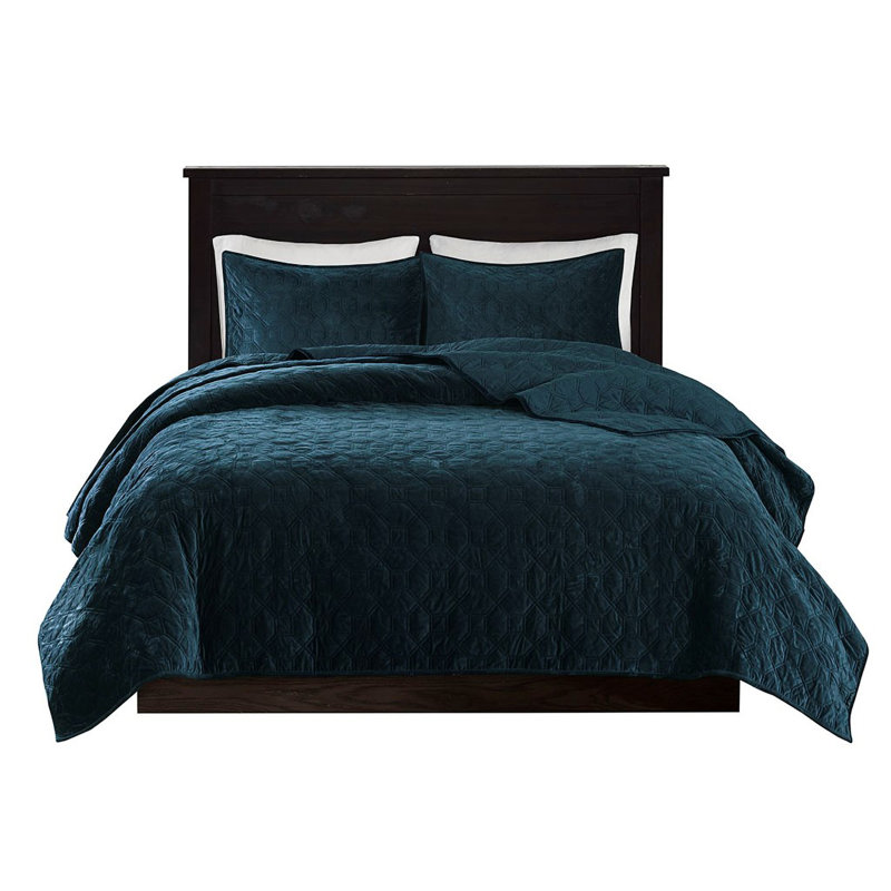 Teal Full Velvet Reversible Quilt Set with Shams