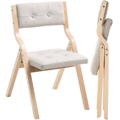 Chaises pliantes en bois avec coussin, ensemble de 4, chaise pliante portative avec cadre en bois, chaise de salle à manger rembourrée moderne pour cuisine, bureau, mariage, fête, salle à manger, facile à assembler, beige