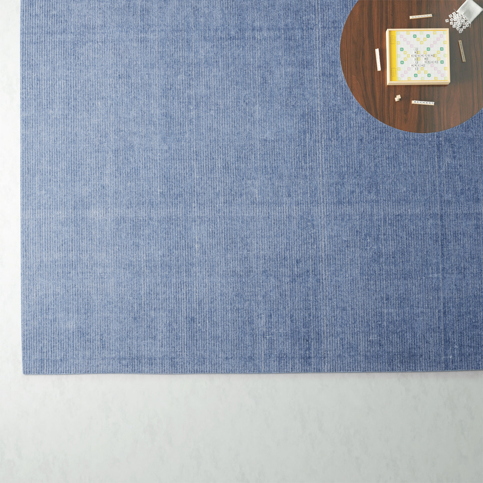 Caron Light Blue Cream Hand-Woven Striped Rug, Rectangle 8' x 10'
