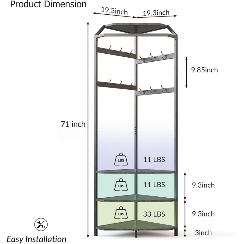 Corner Coat Rack With Shoe Bench Entryway, Corner Hall Tree With 6 Double Hooks, Clothes Rack With Storage Hall Tree With Organizer Shoe Bench Shelf