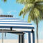 Parasol de plage avec tissu, 5,8 pi x 5,8 pi, rayure bleu blanc ventilé, auvent portatif double couche 5,8 pi X, murs à volants, évents, sacs de sable, étui et rayures