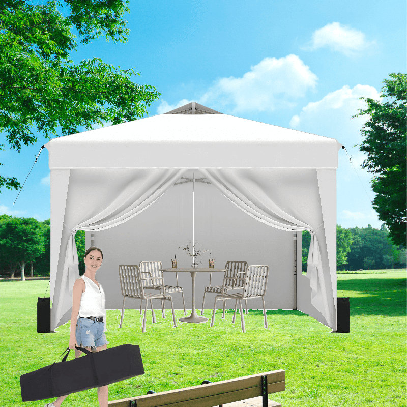 10'X10' Folding Canopy Tent With 4 Removable Sidewalls Waterproof Adjustable Height Outdoor Event Shelter Upf 50+ Gazebo Portable Tents For Parties Beach Camping Wedding Ez Pop Up Canopy 4Pcs Weight Bag + Carry Bag
