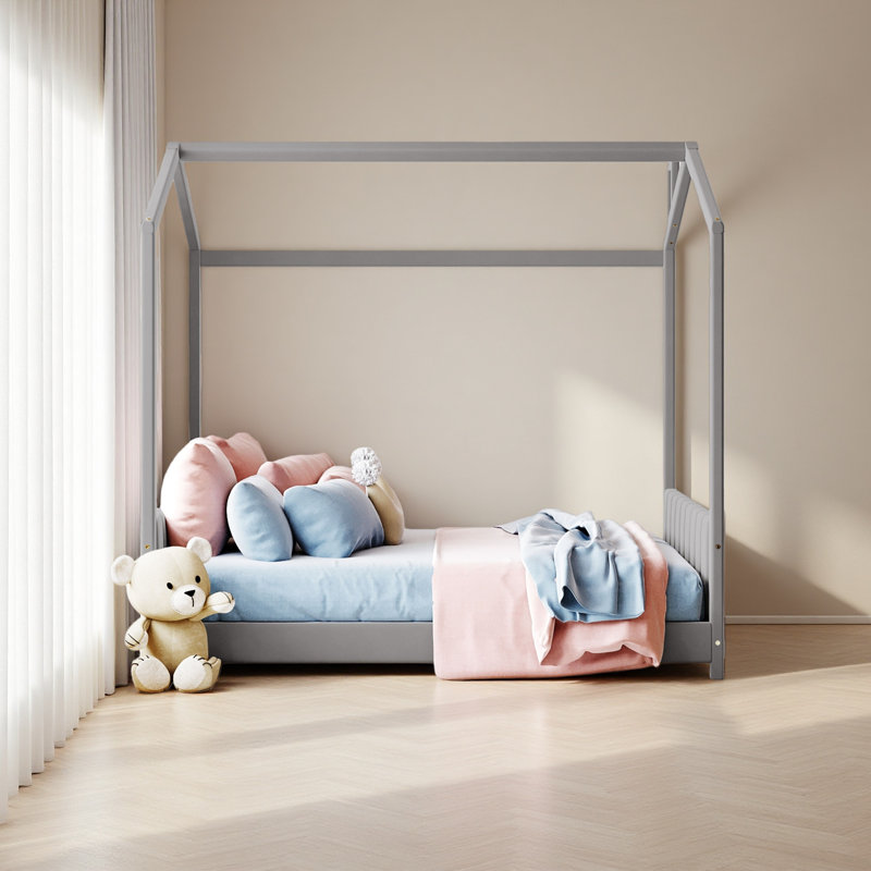 Lit en bois Velvet House, Lit double, Gris