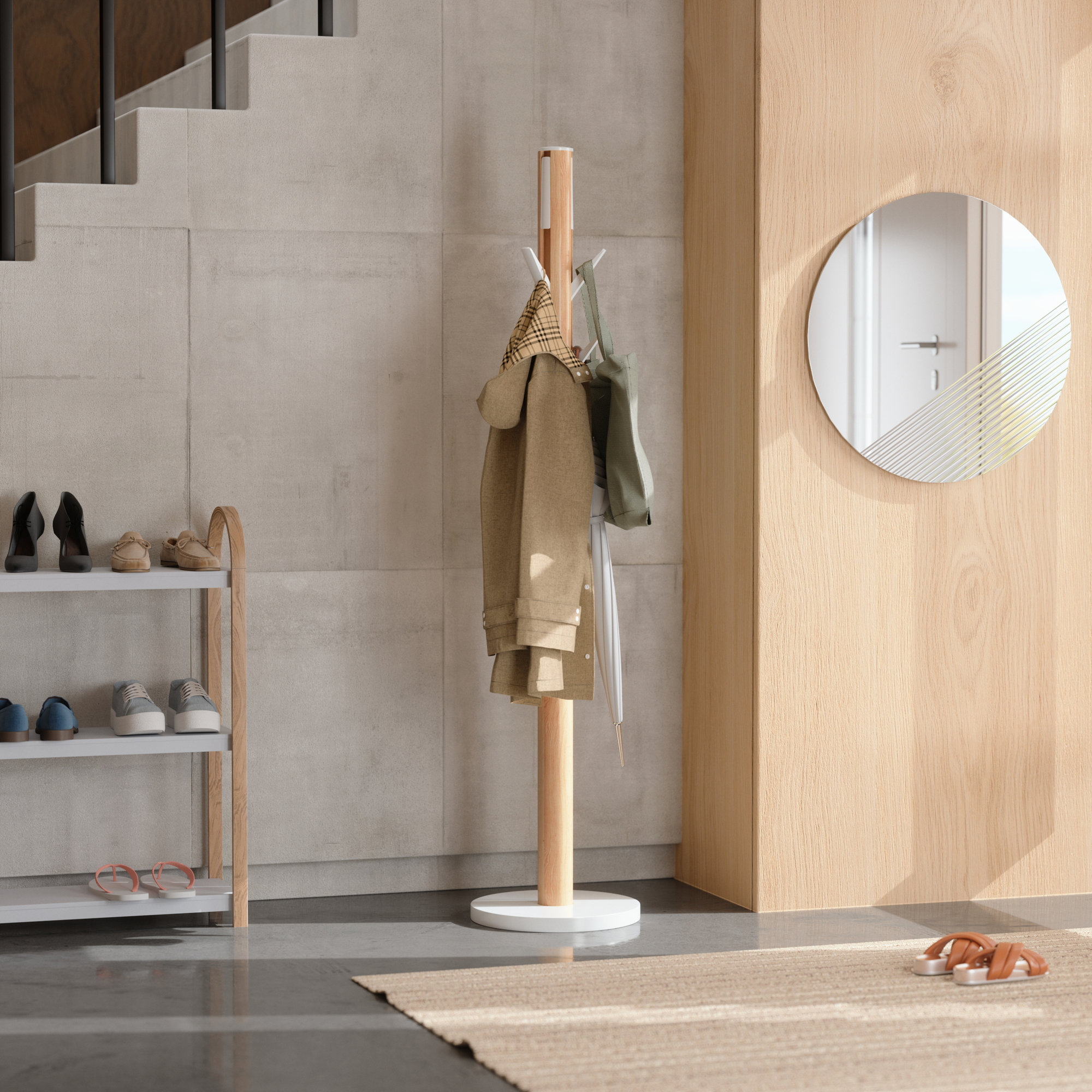 9 - Hook Freestanding Coat Rack, Natural