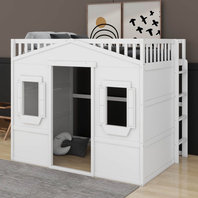 Lit mezzanine double avec échelle, Blanc