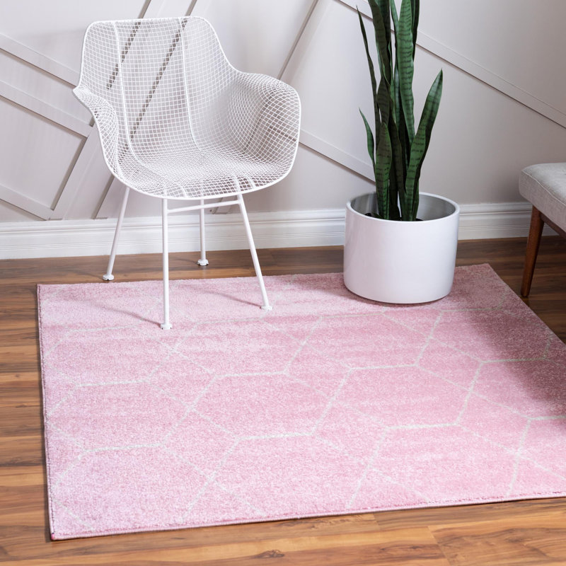 Tapis géométrique Debrodie, Carré 5 pi 3 po, Pink