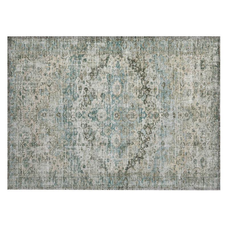 Machine Washable Indoor/Outdoor Xhevrie Sage Rug, Rectangle 1'8" x 2'6"