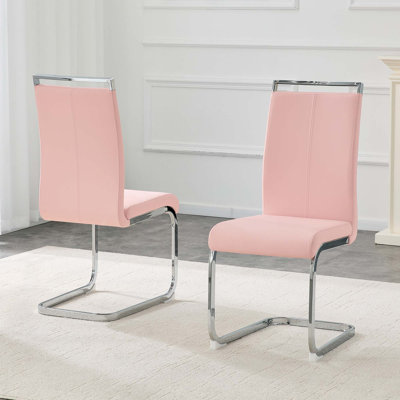 Ensemble de 2 luxueuses chaises de salle à manger robustes, chaise de salle à manger rembourrée en similicuir bleu avec pieds en métal, coussin en mousse épaisse et dossier ergonomique, apportant un confort douillet à votre maison, parfait pour la maison