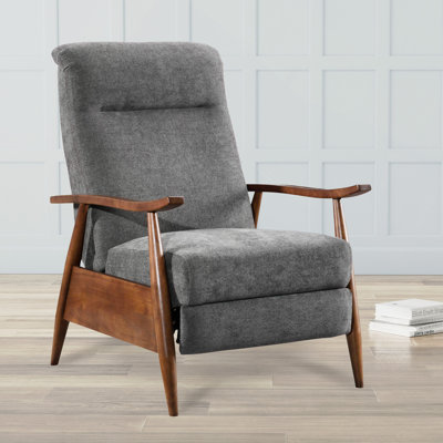 Soft Recliner, Saugus Wood Arm Push Back Recliner - Charcoal