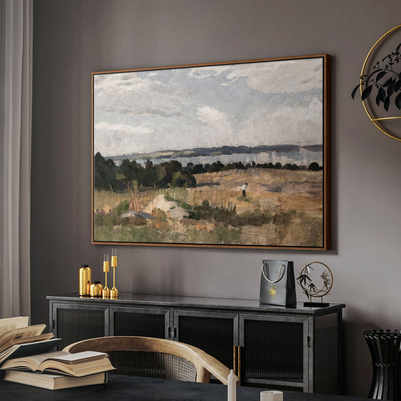 Paysage rétro - CMXLII, H 17 po x l 25 po x P 2 po, Toile encadrée noyer flottant