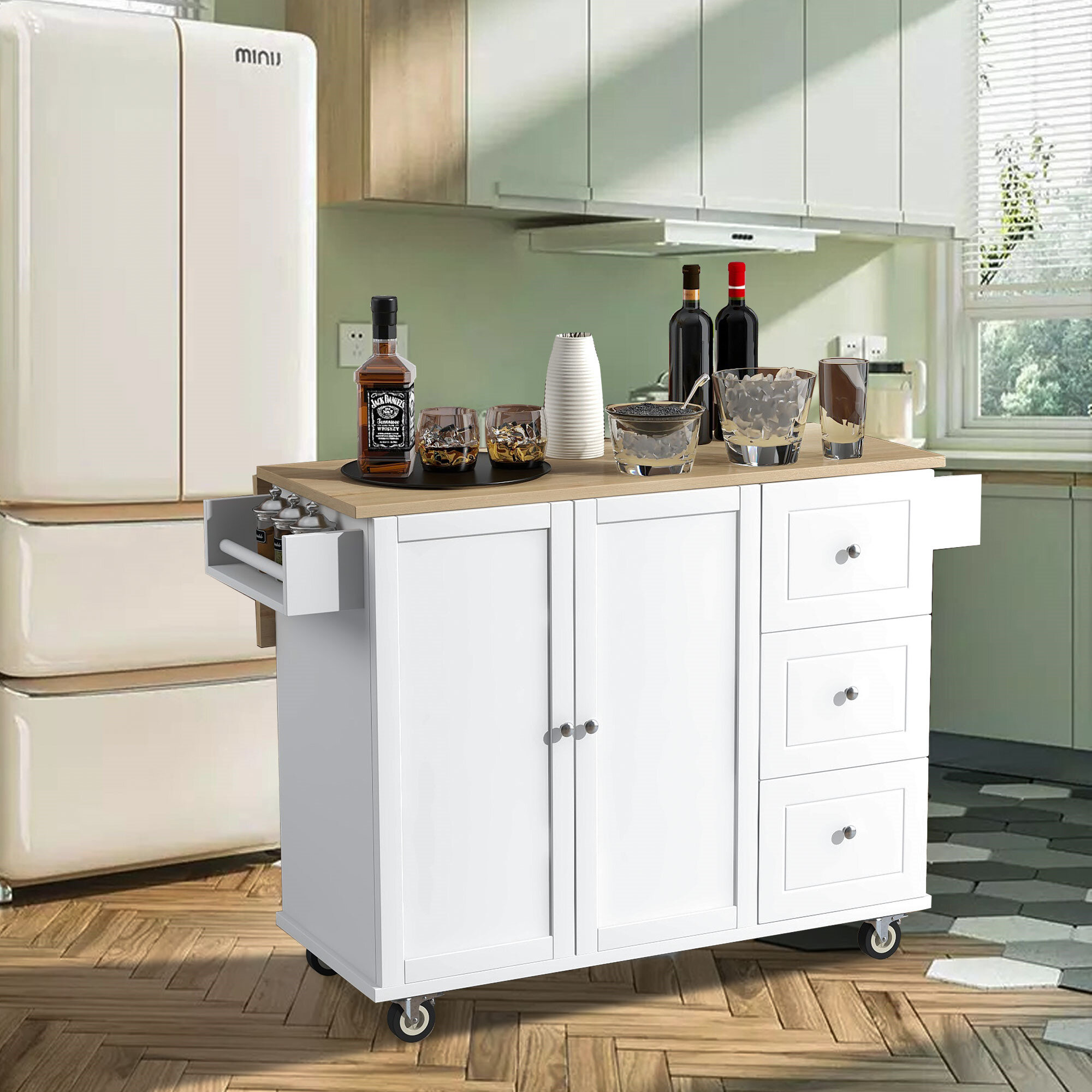 Red Barrel Studio 52 7 Wide Rolling Wood Kitchen Island With Drop   527 Wide Rolling Wood Kitchen Island With Drop Leaf 