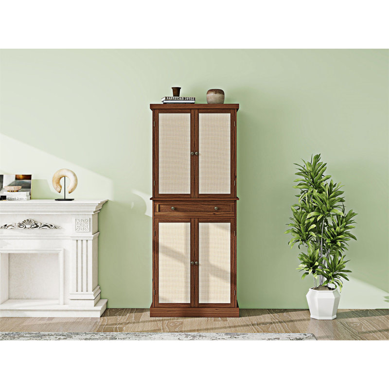 Armoire à quatre portes avec tablettes intérieures réglables, Noyer