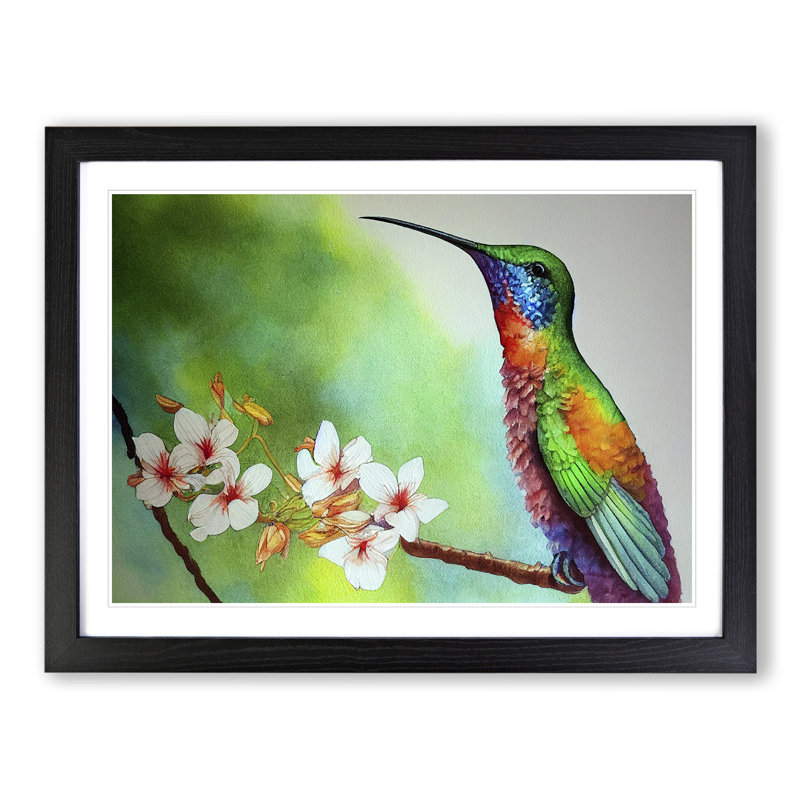 Hummingbird Vol.4 - Single Picture Frame Painting, Black, 46cm H x 64cm W x 2cm D