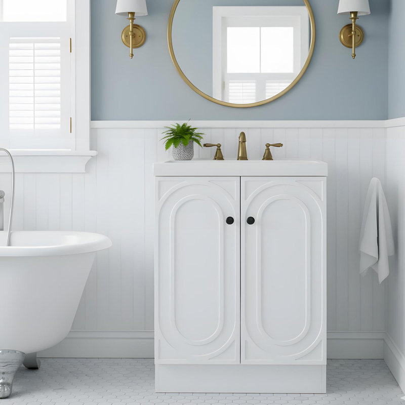 Meuble-lavabo autoportant de 24 po avec lavabo et 2 portes à fermeture en douceur, Blanc