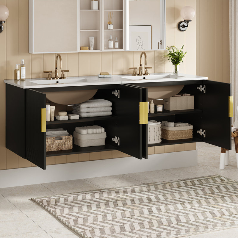 Ensemble de meuble-lavabo avec lavabo en céramique, Noir