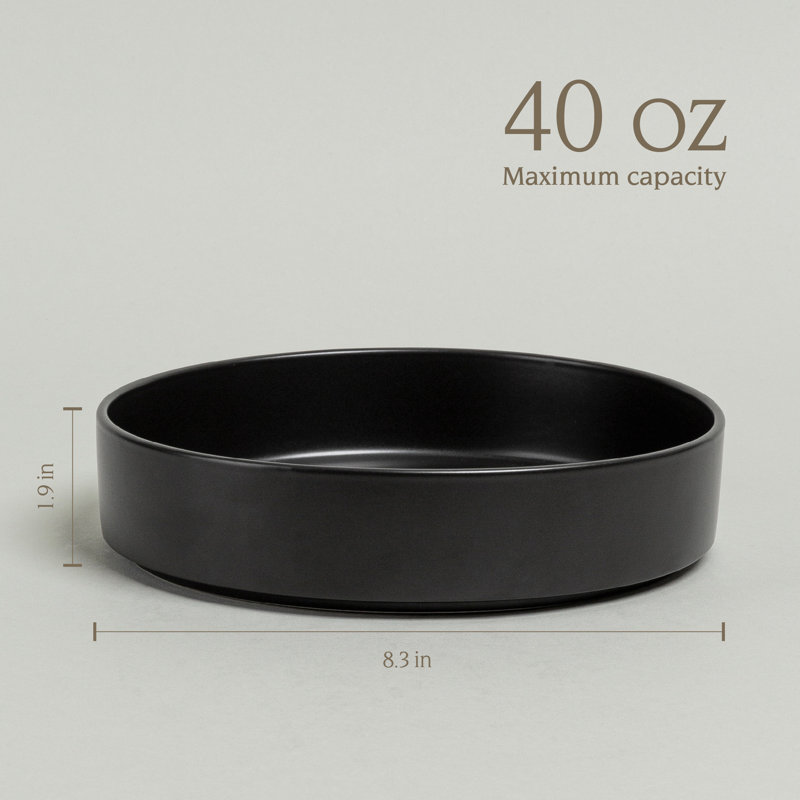 over&back Stackable Semi Hand-Finished Stoneware Dinner Bowls, Set of 4, Black