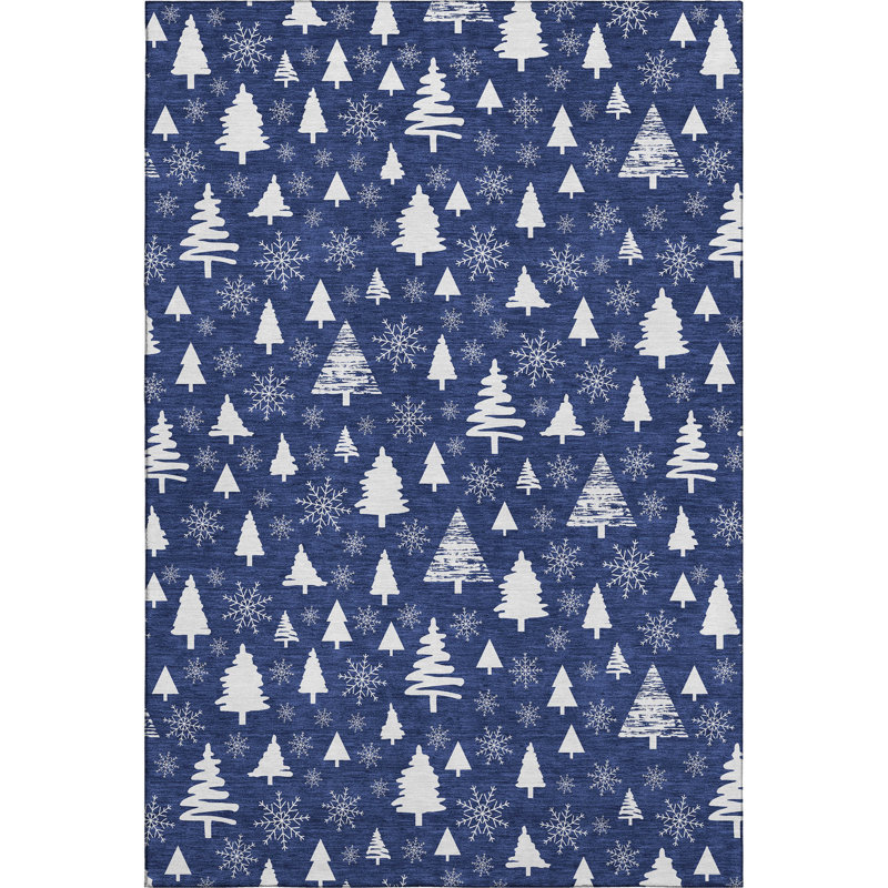 Premium Machine Washable Dockside AMF1815 Christmas Trees Rug, Rectangle 5' x 7'6"