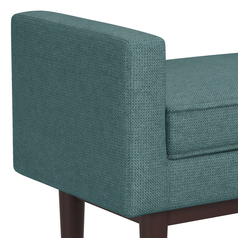 Scott Smoky Teal Linen Upholstered Footstool with Wood Base